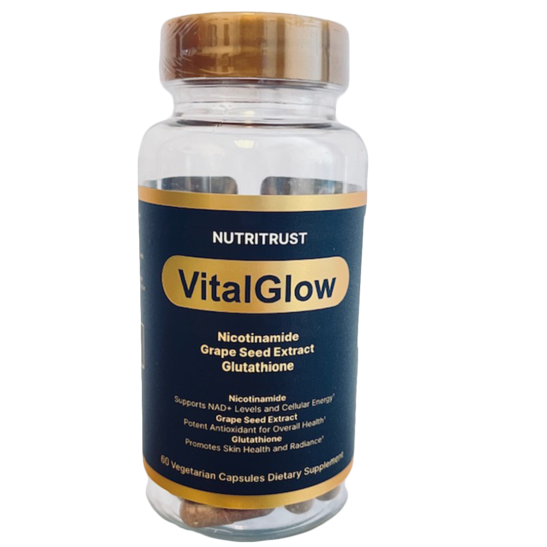 Nutritrust VitalGlow – Glutathione, Grape Seed Extract & Nicotinamide Supplement | Skin Brightening, Detox & Cellular Health