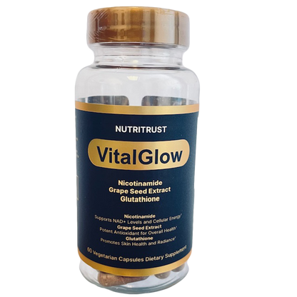 Nutritrust VitalGlow – Glutathione, Grape Seed Extract & Nicotinamide Supplement | Skin Brightening, Detox & Cellular Health