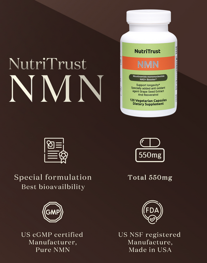 Best NMN Supplement with Resveratrol & Grape Seed Extract – 120 Acid-Resistant Capsules for Energy & Longevity