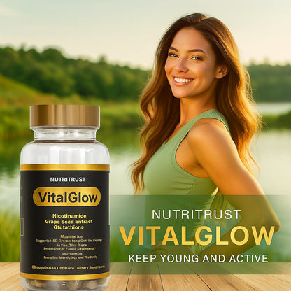 Nutritrust VitalGlow – Glutathione, Grape Seed Extract & Nicotinamide Supplement | Skin Brightening, Detox & Cellular Health