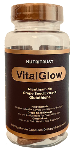 Nutritrust VitalGlow – Glutathione, Grape Seed Extract & Nicotinamide Supplement | Skin Brightening, Detox & Cellular Health